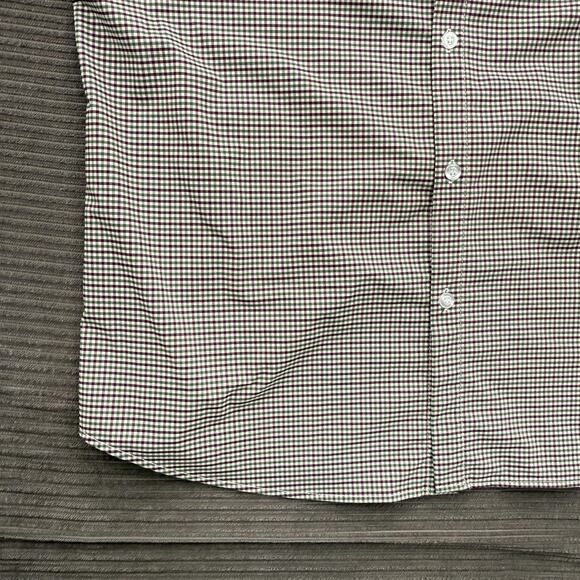 Mizzen Main Shirt Mens XL Trim Fit Green Burgundy Plaid Performance Stretch USA - Picture 6 of 9